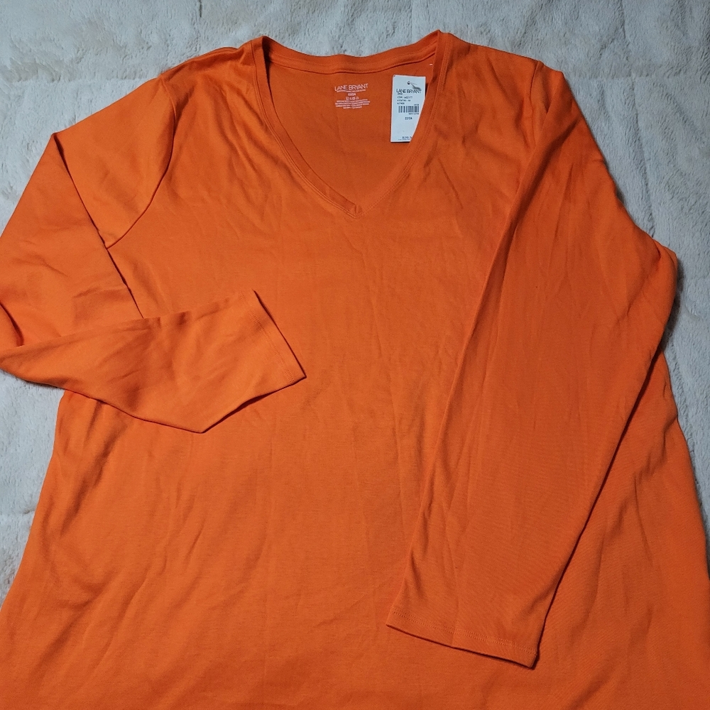 Lane Bryant Long Sleeve V Neck Top Orange Size 22 - 24  NEW